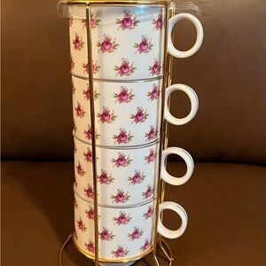 Grace Teaware Fine Porcelain China, Set of 4 w/ Metal Holder